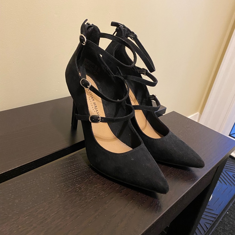 Vegan Suede Strappy High Heel Prom Pumps Black Size 8.5